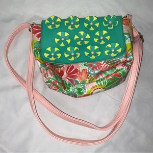 TARGET PINK GREEN YELLOW FLORAL FAUX LEATHER GIRLS SHOULDER BAG PURSE